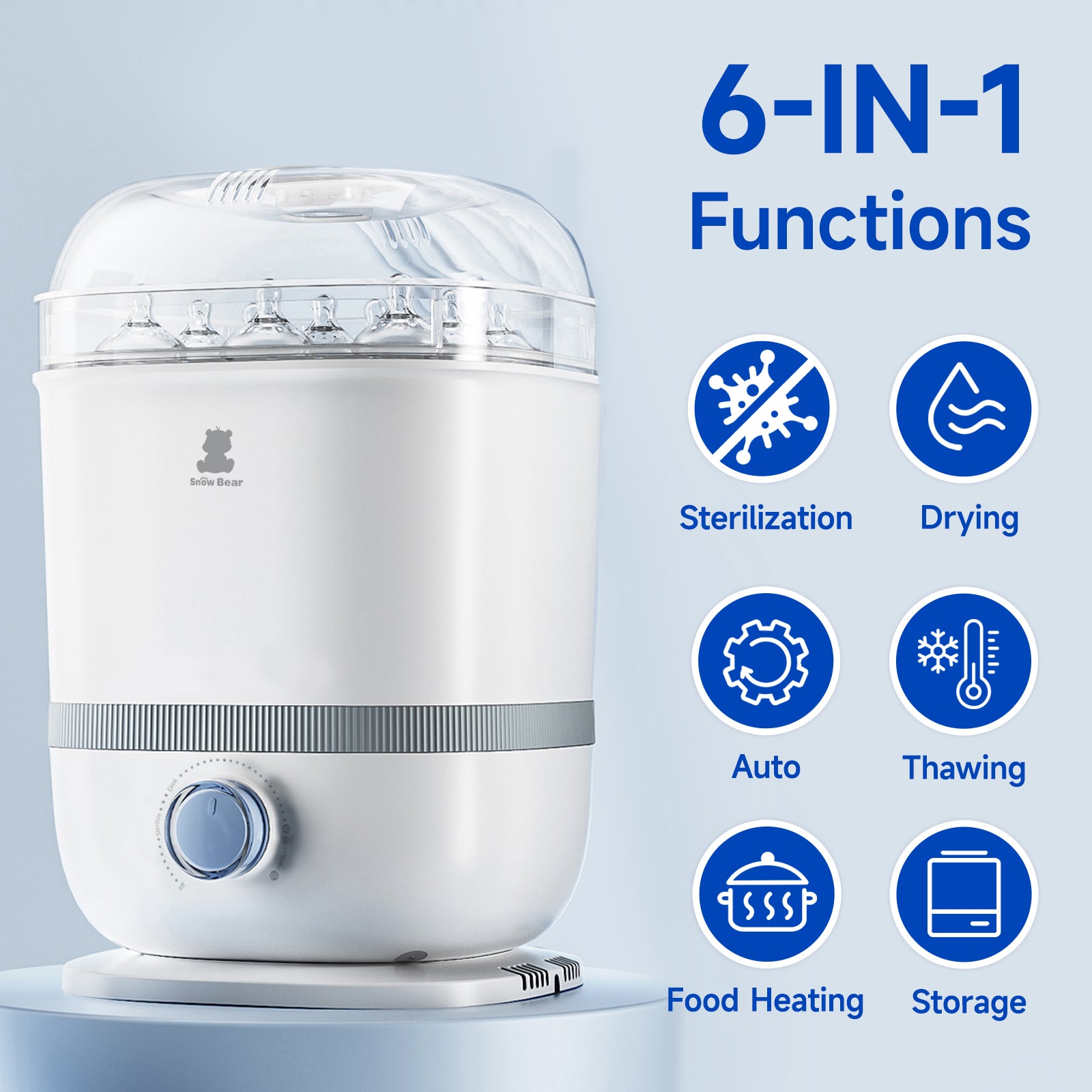 Snow Bear Baby Bottle Sterilizer Dryer,6-in-1 Steam Bottle Sterilizer