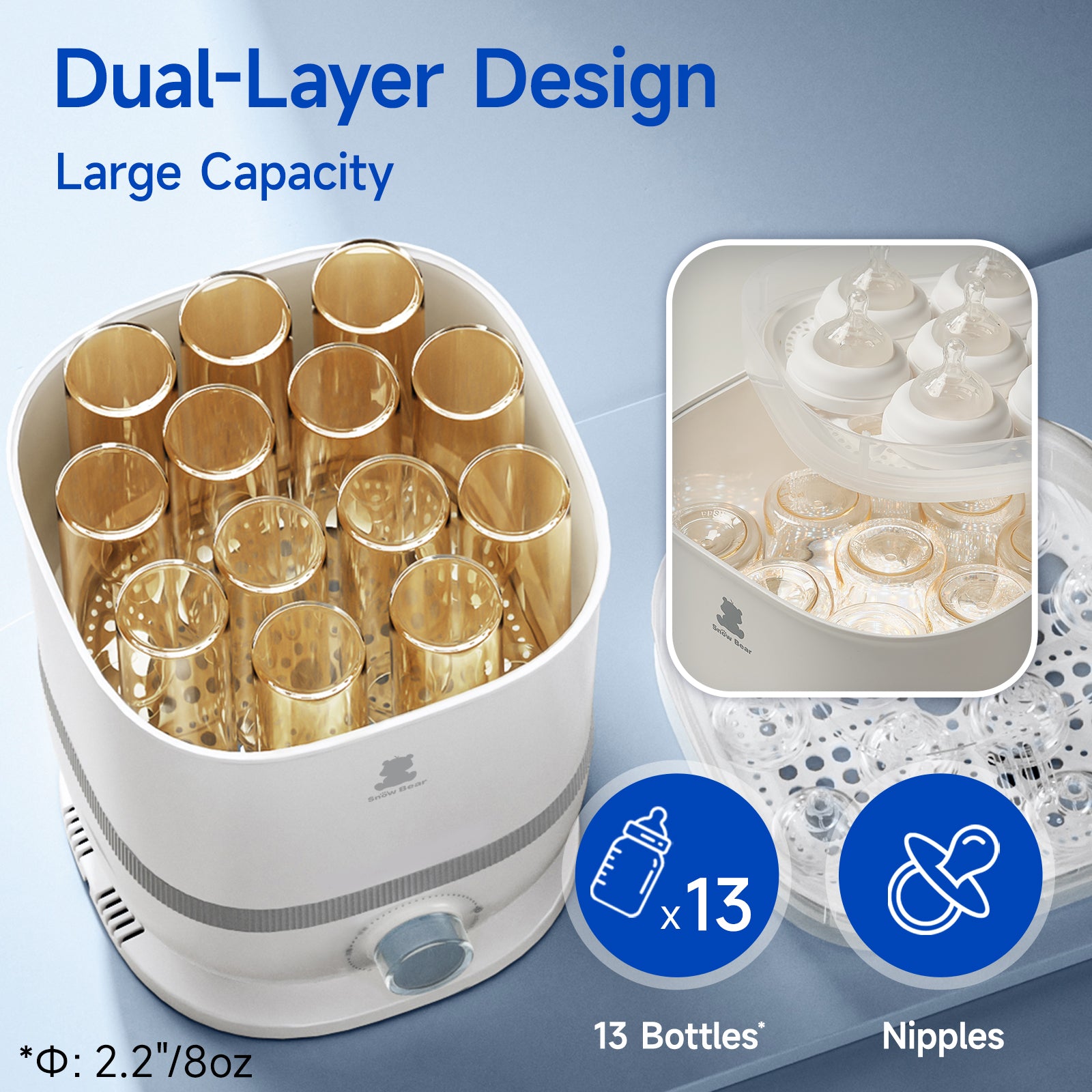 Snow Bear Baby Bottle Sterilizer Dryer,6-in-1 Steam Bottle Sterilizer