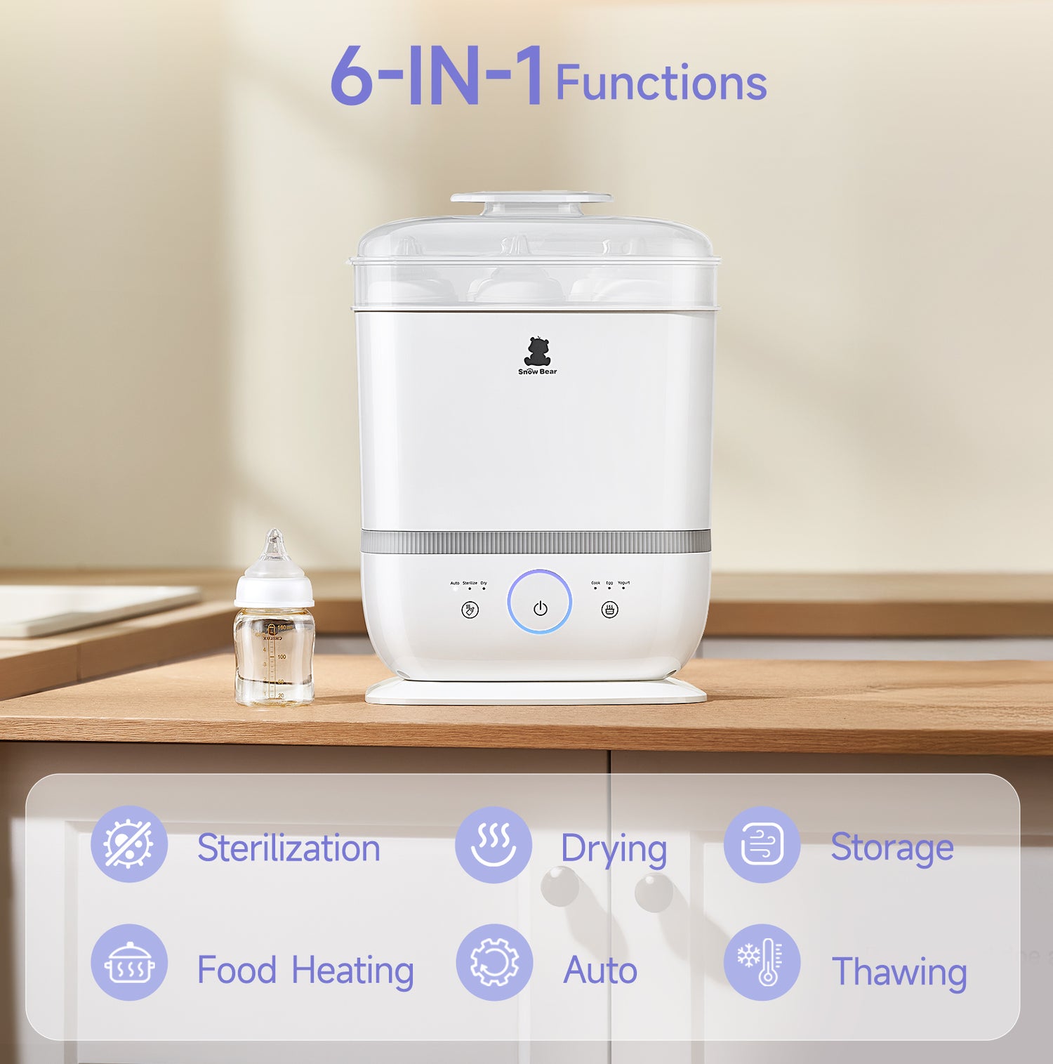 Snow Bear Bottle Sterilizer Dryer,6-in-1 Smart Steam Bottle Sterilizer