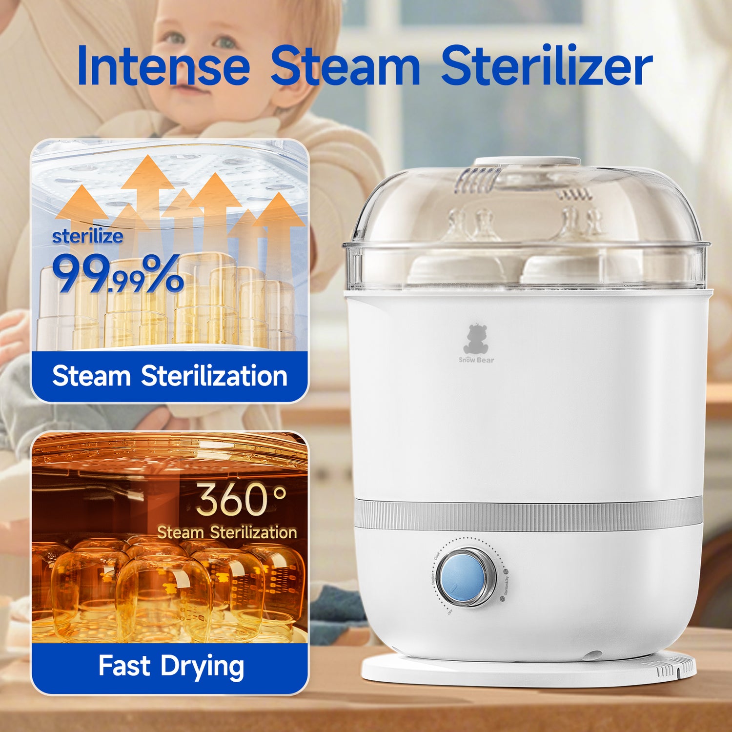 Snow Bear Baby Bottle Sterilizer Dryer,6-in-1 Steam Bottle Sterilizer
