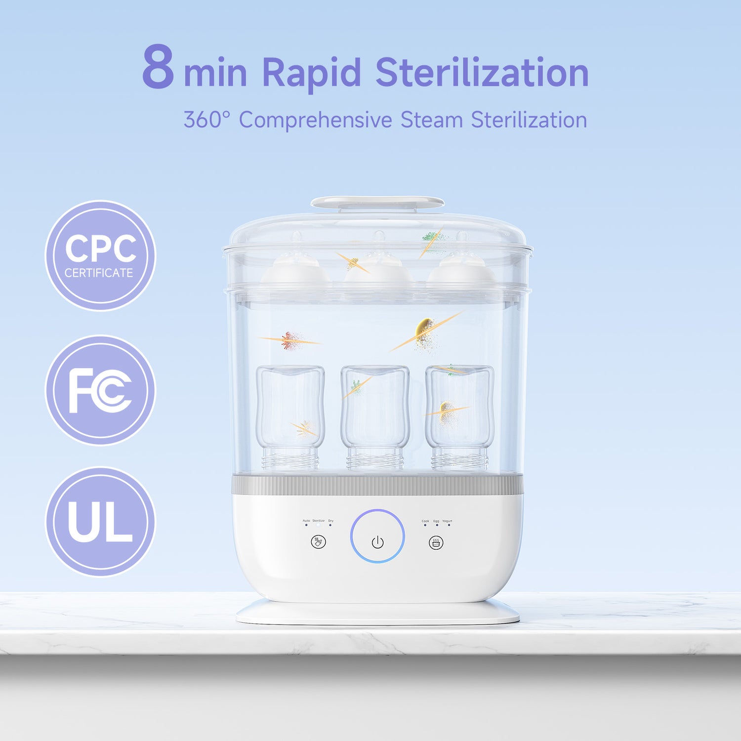Snow Bear Bottle Sterilizer Dryer,6-in-1 Smart Steam Bottle Sterilizer