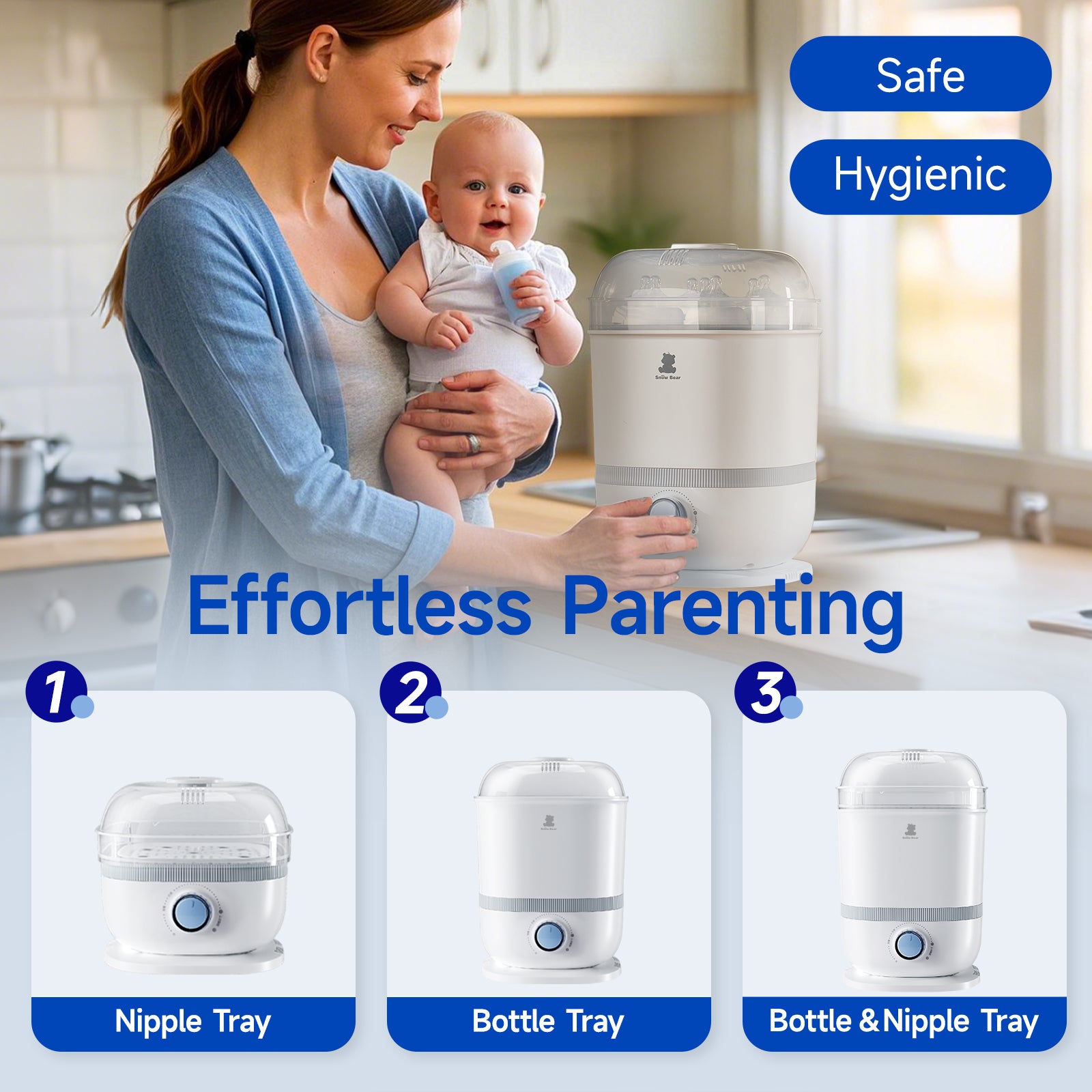Snow Bear Baby Bottle Sterilizer Dryer,6-in-1 Steam Bottle Sterilizer