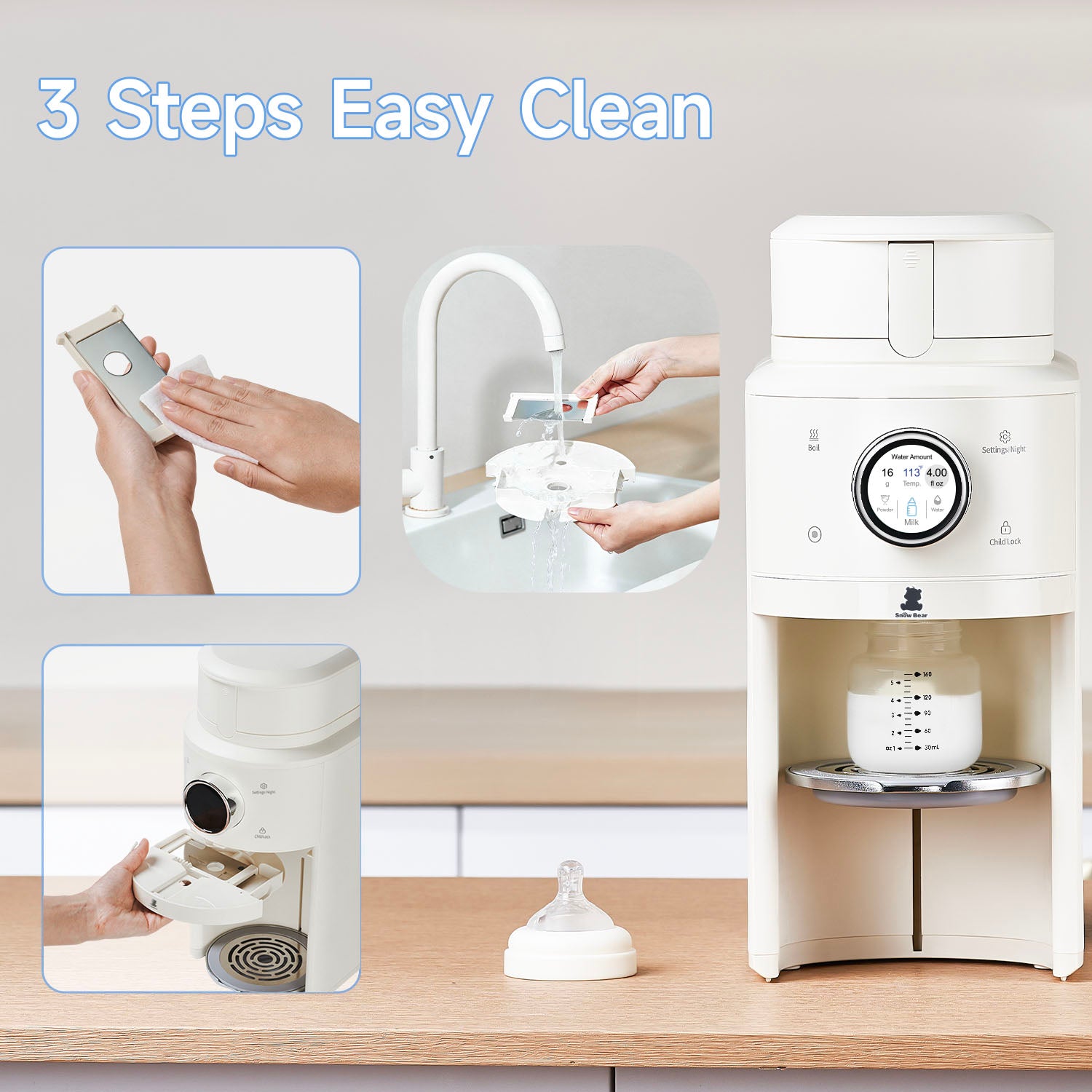 Snow Bear Baby Formula Dispenser Maker–One-Touch Mix Warm Formula
