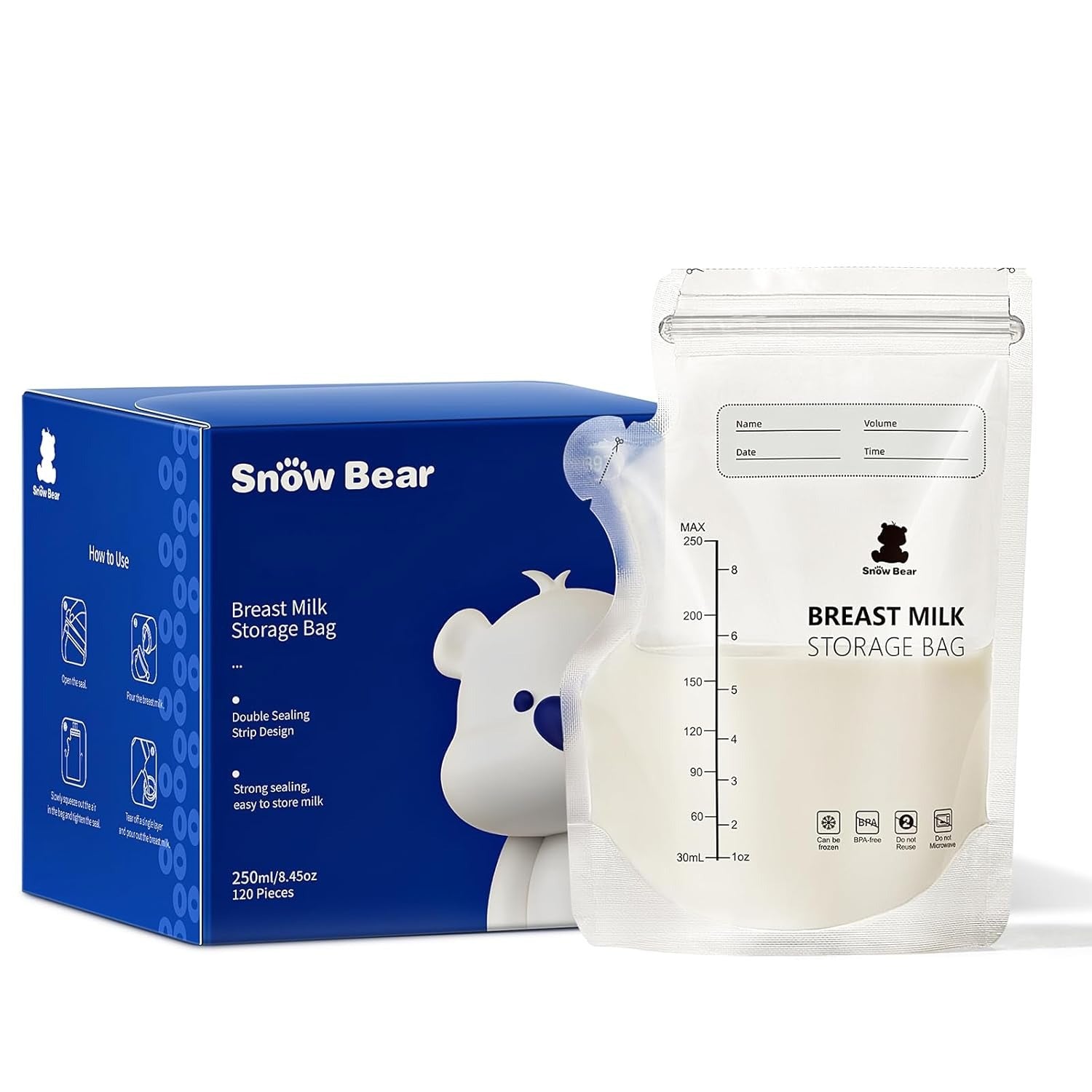 Snow Bear 120Pcs Breastmilk Storage Bag for Freezer 